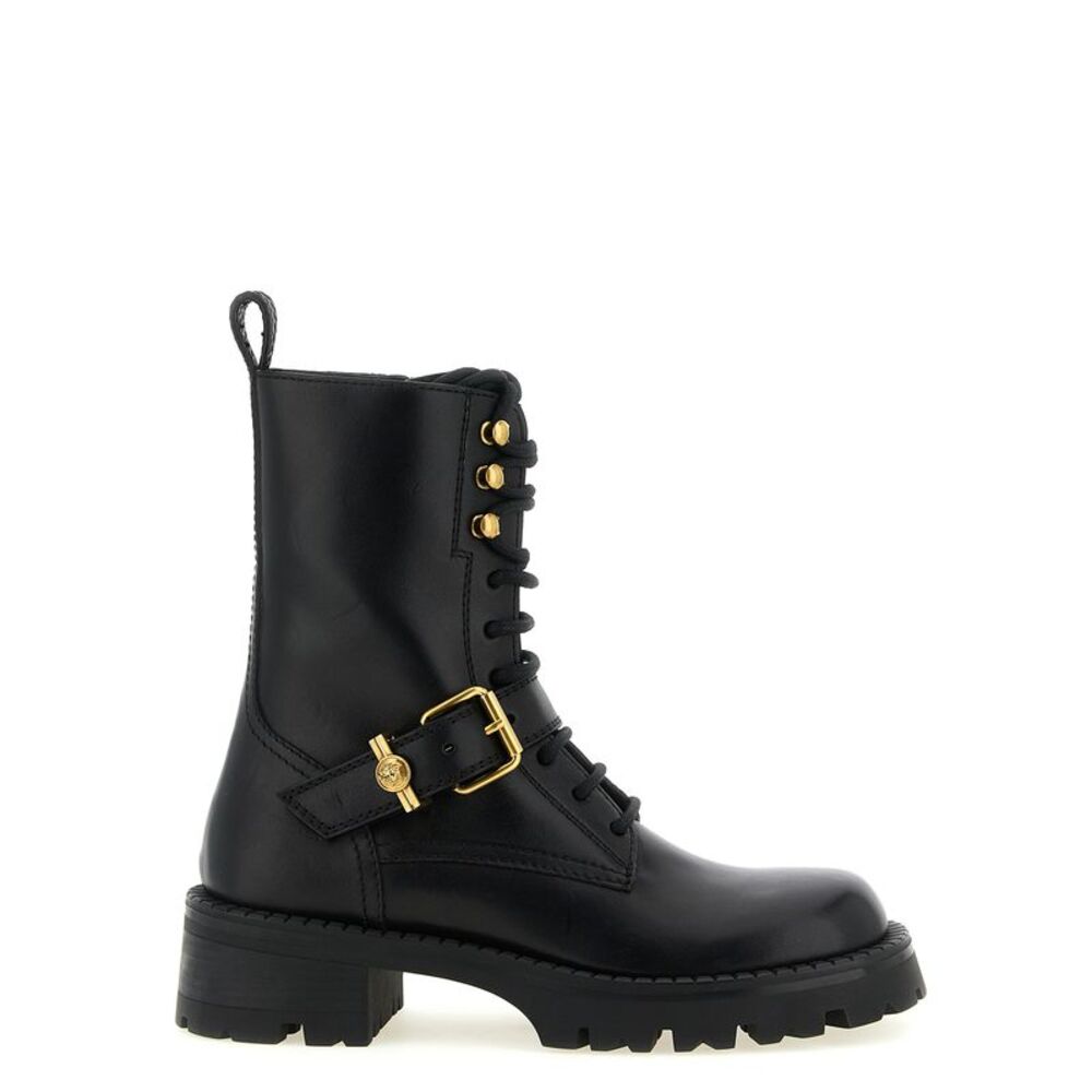 Versace Black Calfskin Lace-Up Women's Boots